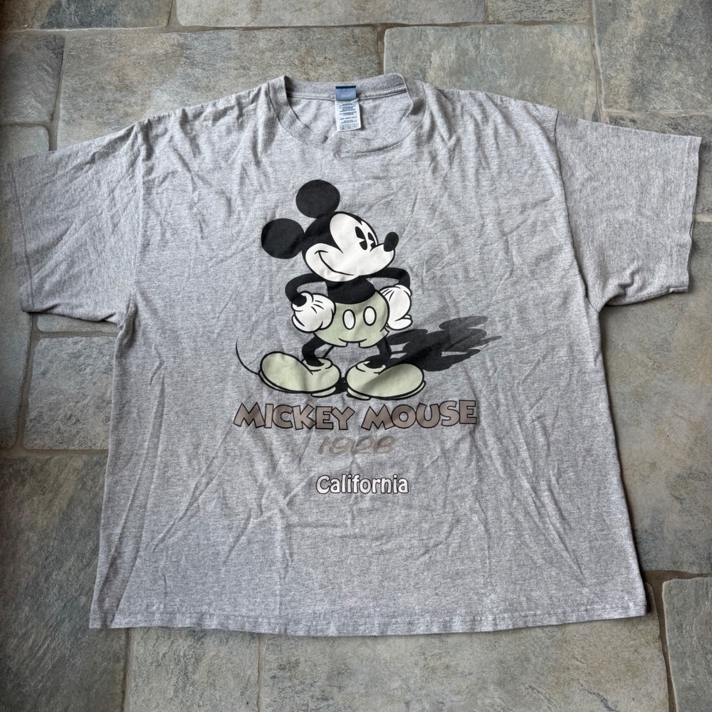 Vintage Disney‎ Mickey Mouse 2XL Double Sided T-Shirt Gray 90s California Tee